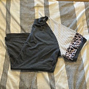 Short sleeve strip and animal print top